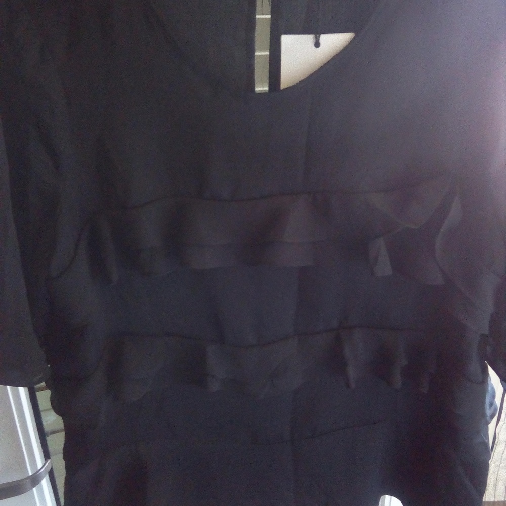 XL Black Ruffle Blouse Top - Picture 3 of 7